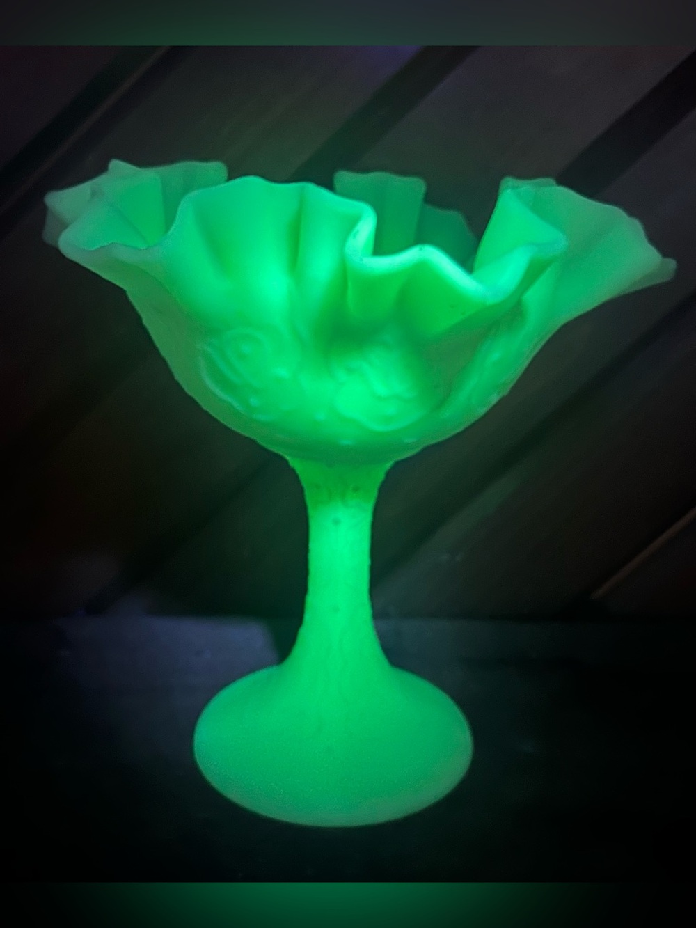 Vintage Fenton Custard Satin Glass Persian Medallion Pedestal Compote